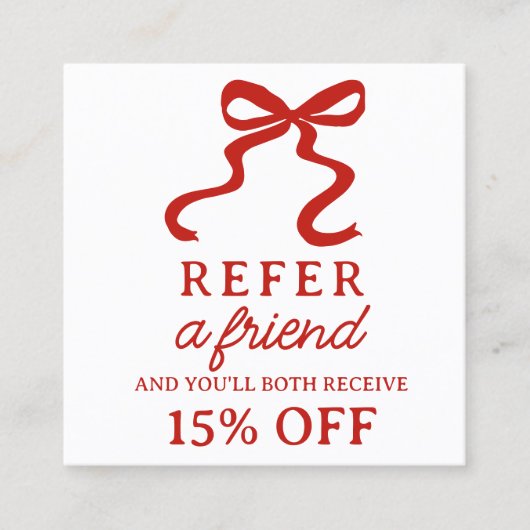 Elegant red bow square elegant referral card (Devant)