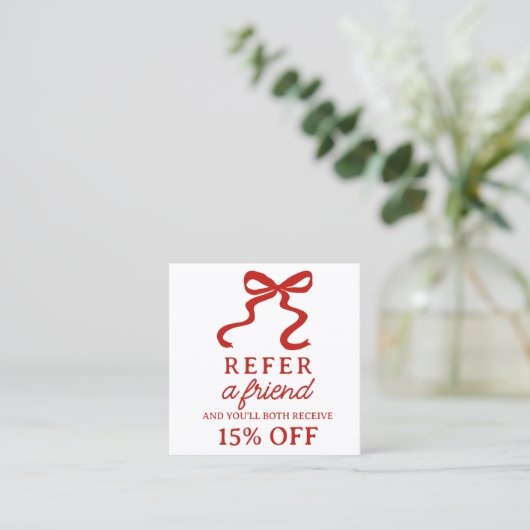 Elegant red bow square elegant referral card (Debout devant)