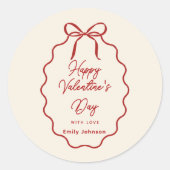 Elegant Red Bow Valentine’s Day Round Sticker  (Devant)