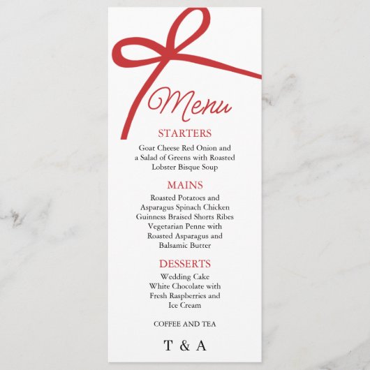 Elegant Red Bow Wedding Menu (Devant)