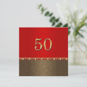 Elegant red brown 50th party kaart (Staand voorkant)