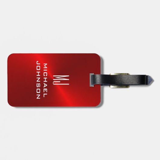 Elegant Red Brushed Metallic monogramed Initiaal Bagagelabel (Achterkant horizontaal)
