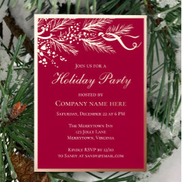 Elegant Red Business Holiday Party Roos Gold Folie Uitnodiging