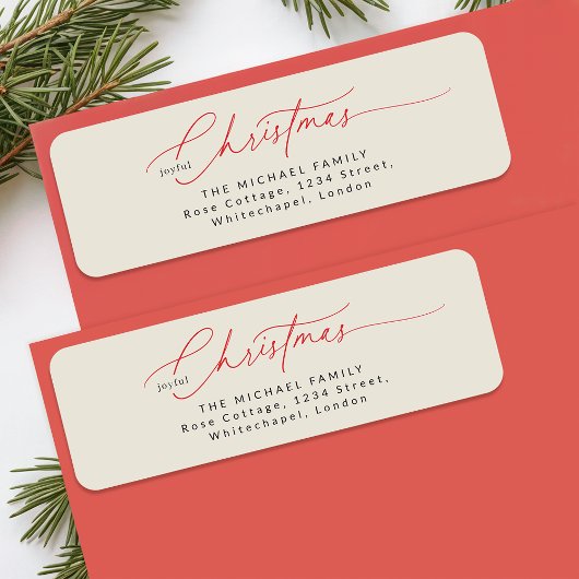 Elegant Red Calligraphy Christmas Return Address Etiket