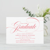 Elegant Red Calligraphy Graduation Party Kaart (Staand voorkant)