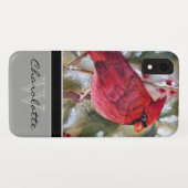 Elegant Red Cardinaal w Black Monogram Naam Case-Mate iPhone Case (Achterkant (horizontaal))