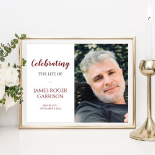 Elegant Red Celebration of Life Photo Celebration Poster