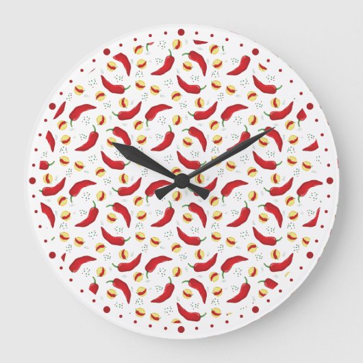 Elegant Red Chili Pattern Grote Klok (Voorkant)