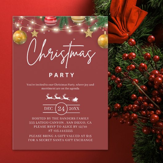 Elegant Red Christmas Party Invitation