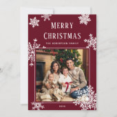 Elegant Red Christmas Snowflakes Photo Feestdagenkaart (Voorkant)