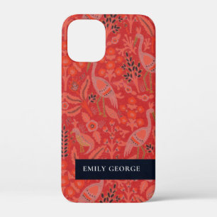 Elegant  Red Classy Floral Peacock Pattern iPhone 12 Mini Hoesje