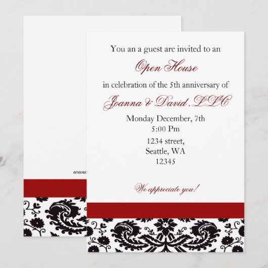 Elegant red Corporate Party Invitation Kaart (Voorkant / Achterkant)