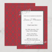 Elegant red damask graduparty kaart (Voorkant / Achterkant)