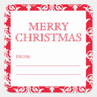 Elegant Red Damask Merry kerstcadeau Label