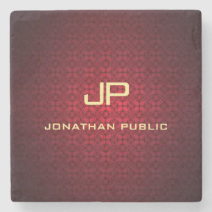 Elegant Red Damask Monogram Nostalgische Sjabloon Stenen Onderzetter