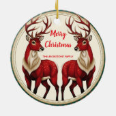 Elegant Red Deer Moose Gold Snow vrolijk kerstfees Keramisch Ornament (Achterkant)