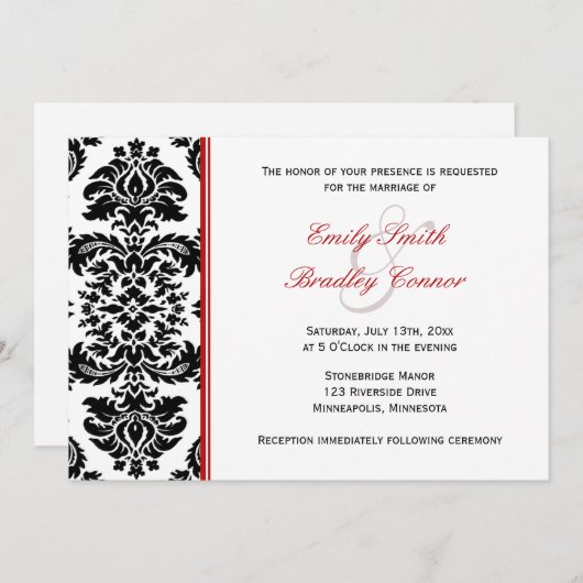 Elegant Red en Black Damask | Weddenschap Kaart (Voorkant / Achterkant)