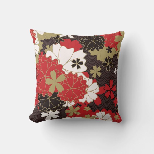 Elegant Red en Black Floral Pattern Kussen (Voorkant)