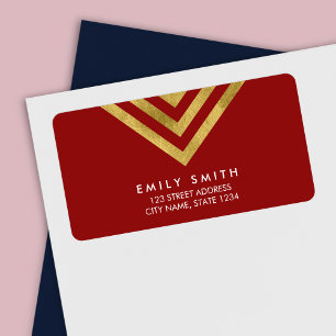 Elegant Red en Faux Gold Geometric Design Address Etiket