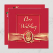 Elegant Red en Gold Cameo Uitnodiging (Voorkant / Achterkant)