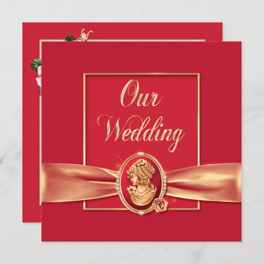 Elegant Red en Gold Cameo Uitnodiging (Voorkant / Achterkant)