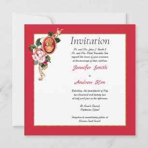 Elegant Red en Gold Cameo Uitnodiging