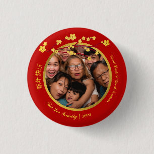 Elegant Red en Gold Chinese New Year 2023 Foto Ronde Button 3,2 Cm
