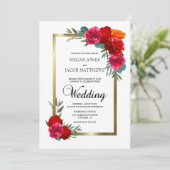 Elegant Red en Gold Floral Wedding Kaart (Staand voorkant)