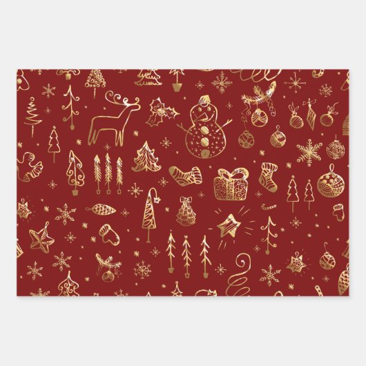 Elegant Red en Gold Kerstmis Pattern Inpakpapier Vel (Voorkant 2)