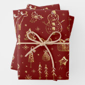 Elegant Red en Gold Kerstmis Pattern Inpakpapier Vel (In situ)