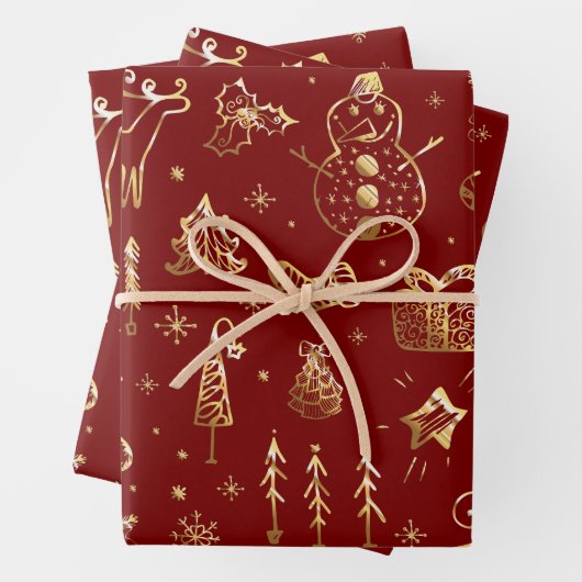 Elegant Red en Gold Kerstmis Pattern Inpakpapier Vel (In situ)