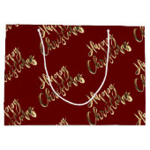 Elegant Red en Gold look Script Happy Kerstmis Groot Cadeauzakje (Achterkant)