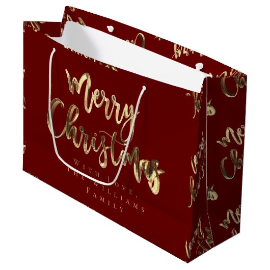 Elegant Red en Gold look Script, prettig kerstfees Groot Cadeauzakje (Voorkant Gekanteld)
