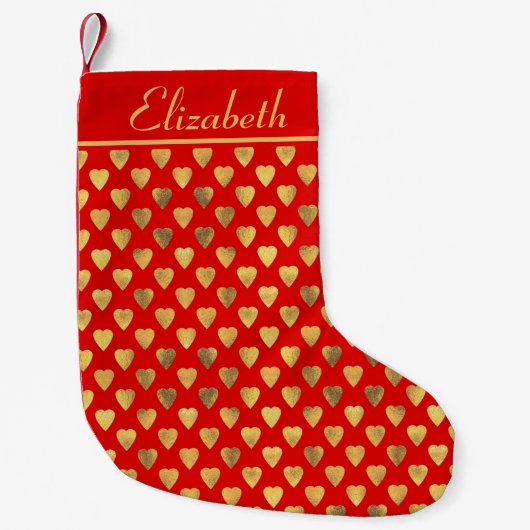 Elegant Red en Gold Love Heart Pattern Kleine Kerstsok (Voorkant)