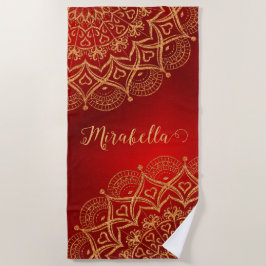 Elegant Red en Gold Mandala Monogrammed Strandlaken
