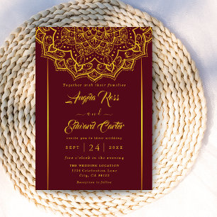 Elegant Red en Gold Mandala Wedding Invitation Save The Date