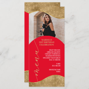 Elegant Red en Gold Menu Place Card met foto