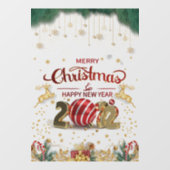 Elegant Red en Gold Merry Kerstmis Raamsticker (Vel)