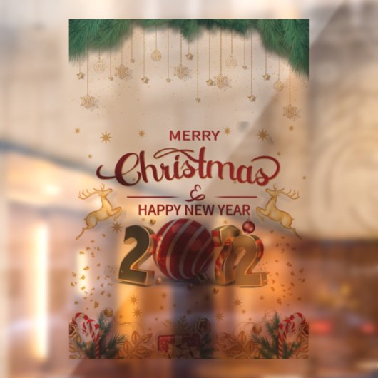 Elegant Red en Gold Merry Kerstmis Raamsticker (Vel 2)
