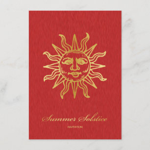 Elegant Red en Gold Metallic Summer Solstice Kaart