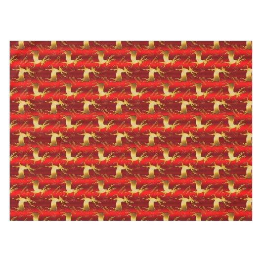 Elegant Red en Gold Reindeer Kerstmis Tafelkleed (Voorkant (Horizontaal))