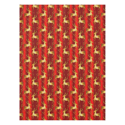 Elegant Red en Gold Reindeer Kerstmis Tafelkleed (Voorkant)