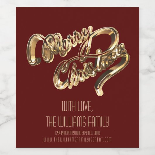 Elegant Red- en Gold-script, prettig kerstfeest Wijn Etiket (Enkel label)