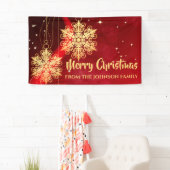 Elegant Red en Gold Snowflake kerst Spandoek (Insitu)