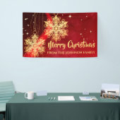 Elegant Red en Gold Snowflake kerst Spandoek (Beurs)