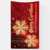 Elegant Red en Gold Snowflake kerst Spandoek (Verticaal)