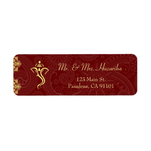 Elegant Red en Gold Vinayaka Wedding Etiket (Voorkant)