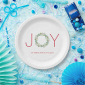 Elegant Red en Green Joy Wreate Kerstparty Papieren Bordje (Feest)
