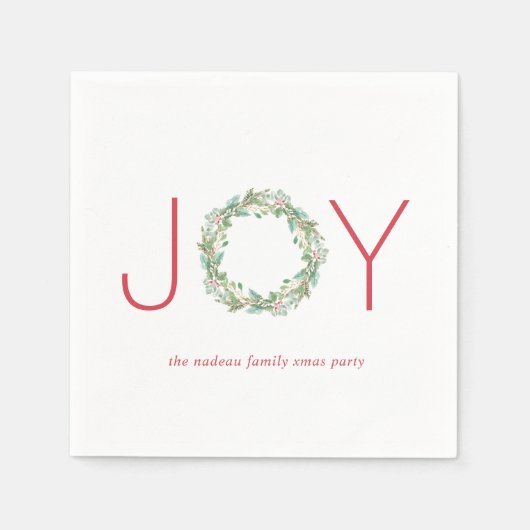 Elegant Red en Green Joy Wreate Kerstparty Servet (Voorkant)