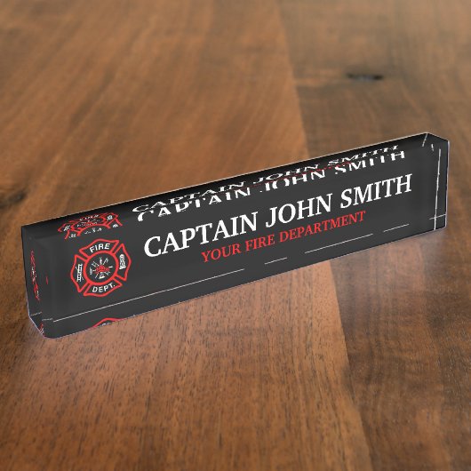 Elegant Red en White Firefighter Naambordje (Zijkant)